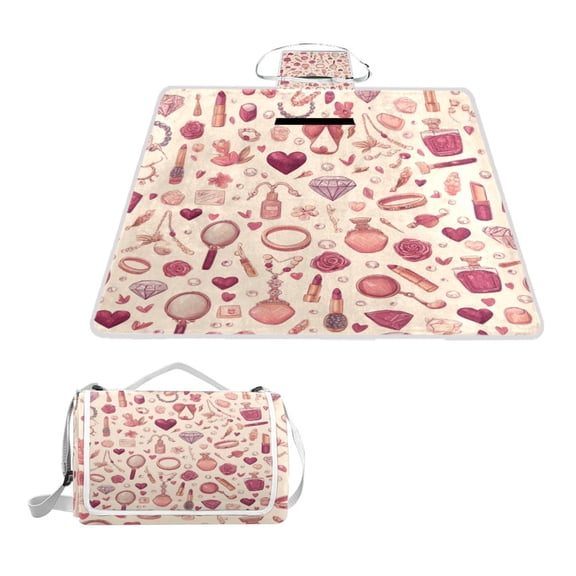 Square Picnic Mat Waterproof Non-Slip Outdoor Mat Portable Carry Handle For Camping Beach Exercise Valentine's Day-themed Elements