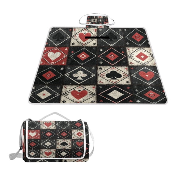 Square Picnic Mat Waterproof Non-Slip Outdoor Mat Portable Carry Handle For Camping Beach Exercise Vintage Pattern