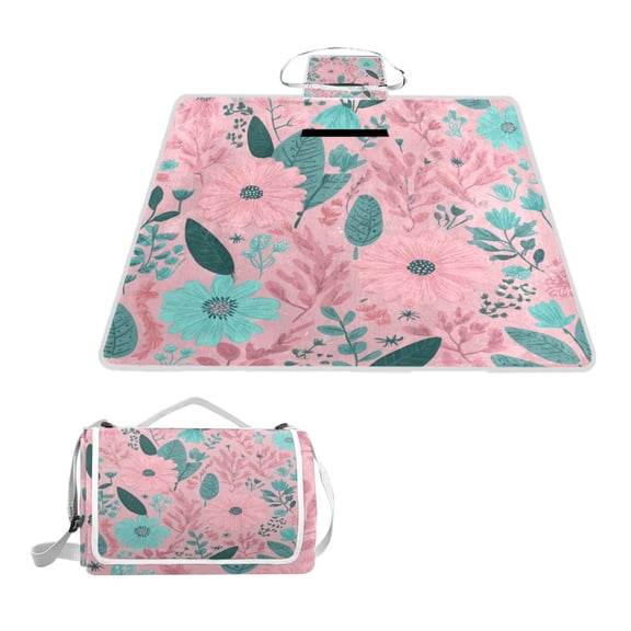 Square Picnic Mat Waterproof Non-Slip Outdoor Mat Portable Carry Handle For Camping Beach Exercise Wildfloral Design Patterns