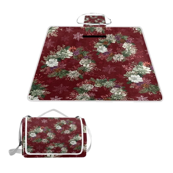 Square Picnic Mat Waterproof Non-Slip Outdoor Mat Portable Carry Handle For Camping Beach Exercise Wreaths Snowflakes Decorations