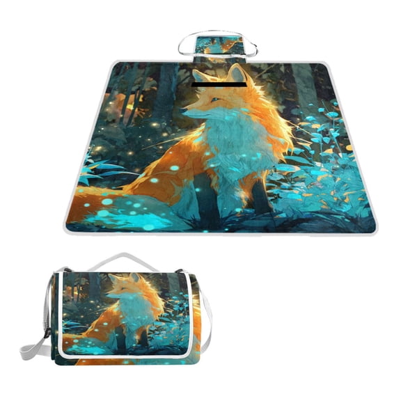 Square Picnic Mat Waterproof Non-Slip Outdoor Mat Portable Carry Handle For Camping Beach Exercise in The Magical Forest