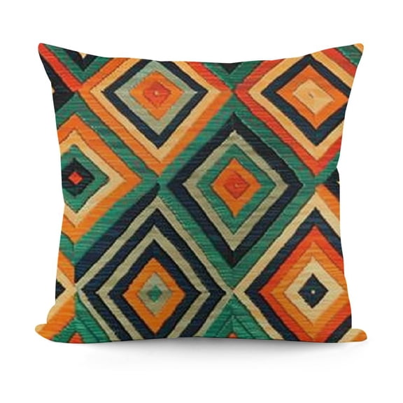 Square Pillow Geometric Plaid Embroidery Cut Velvet Cushion Case Luxury Modern Throw Pillow Cover Decorative Pillow for Couch Sofa Living Room Bedroom Car eal Orange