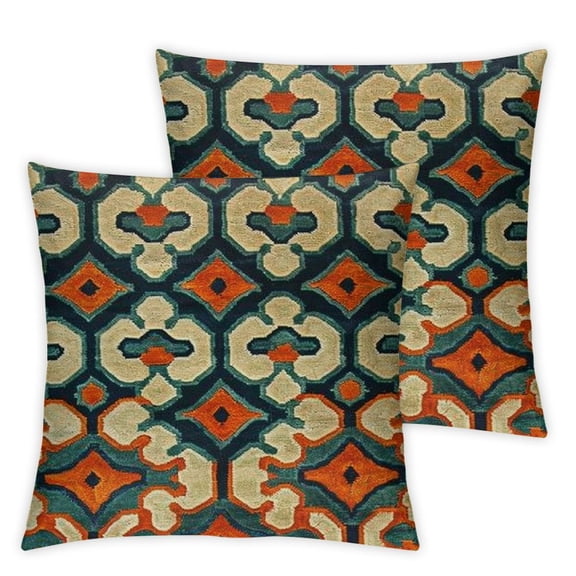 Square Pillow Geometric Stripes Embroidery Cut Velvet Cushion Case Luxury Modern Throw Pillow Cover Decorative Pillow for Couch Sofa Living Room Bedroom Car Inch Teal Orange