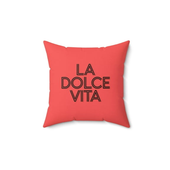 Square Pillow, Orange LA DOLCE VITA 1970's Typography Fashion Home Decor, Throw Cushion, Retro Pillow, Vintage Inspired Accent, Decorative