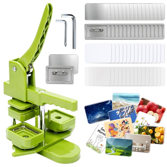 Square Pin Button Maker Machine 60x40mm Installation-Free Badge Press Machine with 100pcs Parts