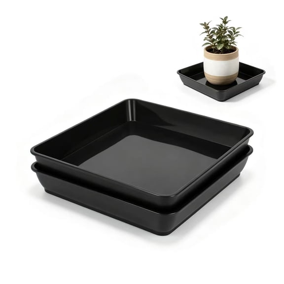 JWGIETK 2-Pack 12-Inch Square Plant Saucers, Durable Plastic Trays for Indoor and Outdoor Pots