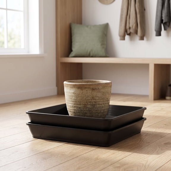 Square Plant Saucer 12 Inch 2 Pack, Durable Plastic Plant Trays Plant Pot Saucers, Square Planters for Indoors and Outdoors Plants, Garden Large Plant Saucers for Pots Black.