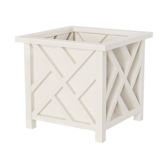 Pure Garden Lattice Design Outdoor Planter Box - 14.75” Plant Pot - Decorative Plant Pots for Front Porch Decor - Flower Pots Outdoor Planters for Porch Patio or Garden Decor (White)