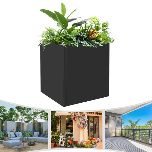 Square Planter, Garden Planter Box, Black, Metal Flower Pot for Indoor Outdoor, Modern Decorative Planter for Plants