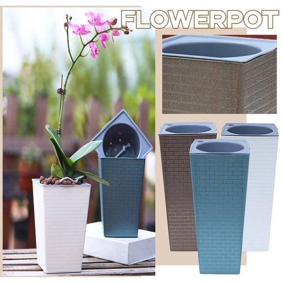 Square Planter, Planter Pot, Plastic Plant Pot, Brick Embossed Finish, Indoor Greenery Holding, Patio Display, Dark Gray, 16inTall, 1 Pc
