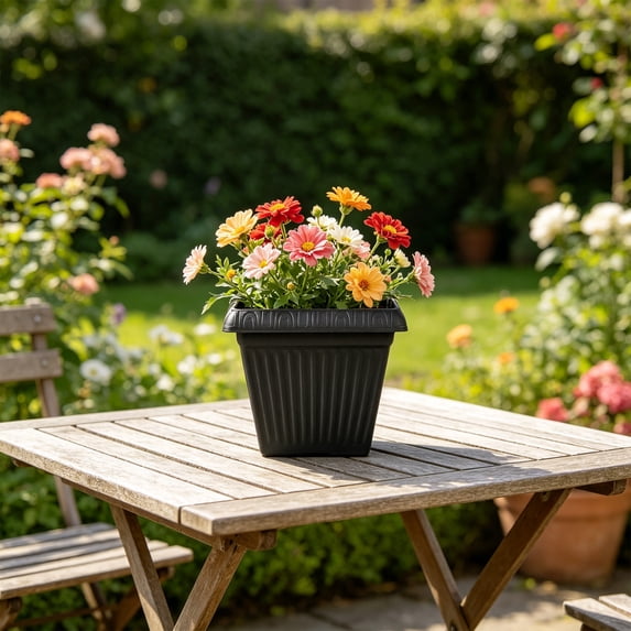 Square Planter Pots,12 Inch Square Thickened Root Control Flower Pot,Imitation Ceramic Plastic Planter to Control Root Growth for Gardening,Flowers and Green Plant Cultivation for Home Use