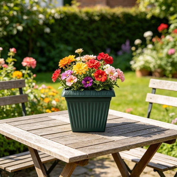 Square Planter Pots,12 Inch Square Thickened Root Control Flower Pot,Imitation Ceramic Plastic Planter to Control Root Growth for Gardening,Flowers and Green Plant Cultivation for Home Use