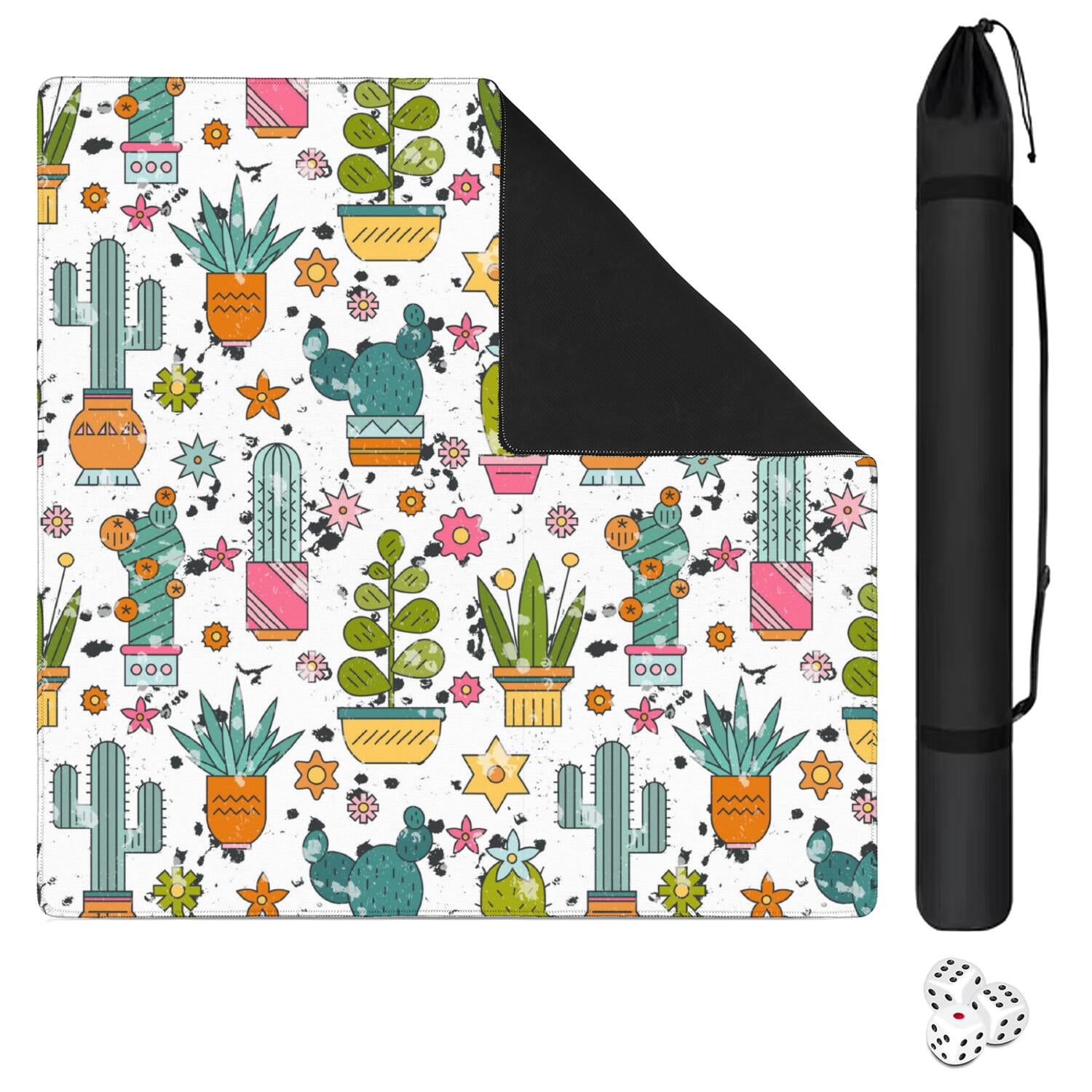 Square Plants Inspired Game Mat 31.5 Inches Crafted from High Quality Rubber Featuring Anti-Slip Backing Grip and Noise Reduction for Tiles Cards Games