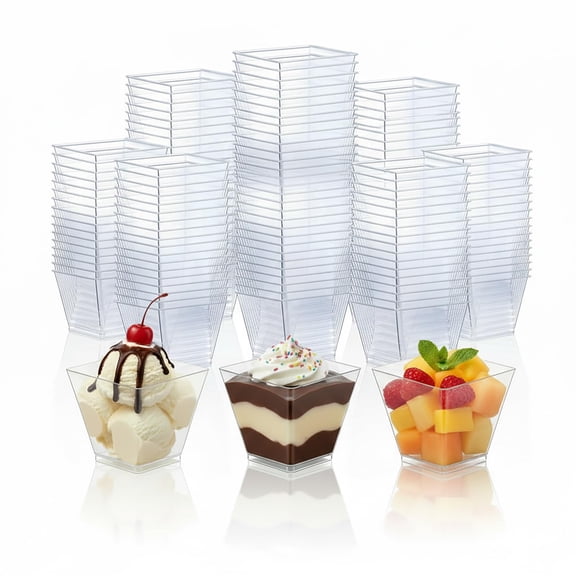 Square Plastic 2Oz Cups, Dessert and Appetizer Serving Cups