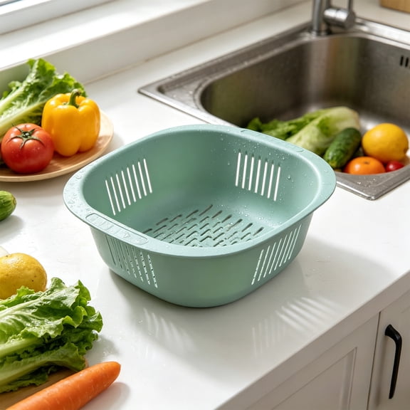 Square Plastic Colander Strainer Basket for Kitchen Washing Rice Vegetables Fruits Serving Bowl Storage Tray Food Prep Tool with Drainage Holes Cooking Essential Utensil