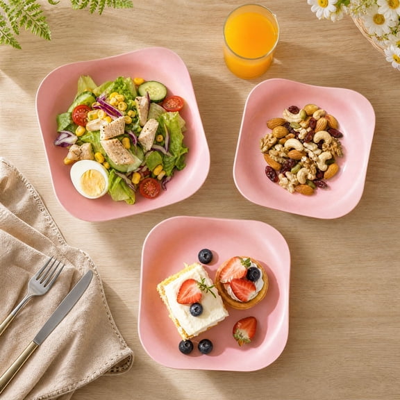 Square Plastic Dinner Plates with Reusable Lightweight Construction, Shatterproof Stackable Design, Dishwasher and Microwave Safe for Kitchen, Home and Daily Use