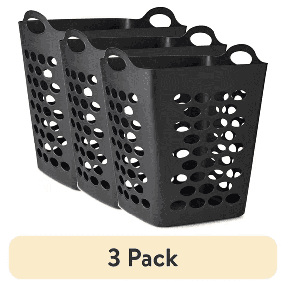 Square Plastic Laundry Hamper with Ventilation Holes and Handles, Flexible Laundry Basket for Bathroom