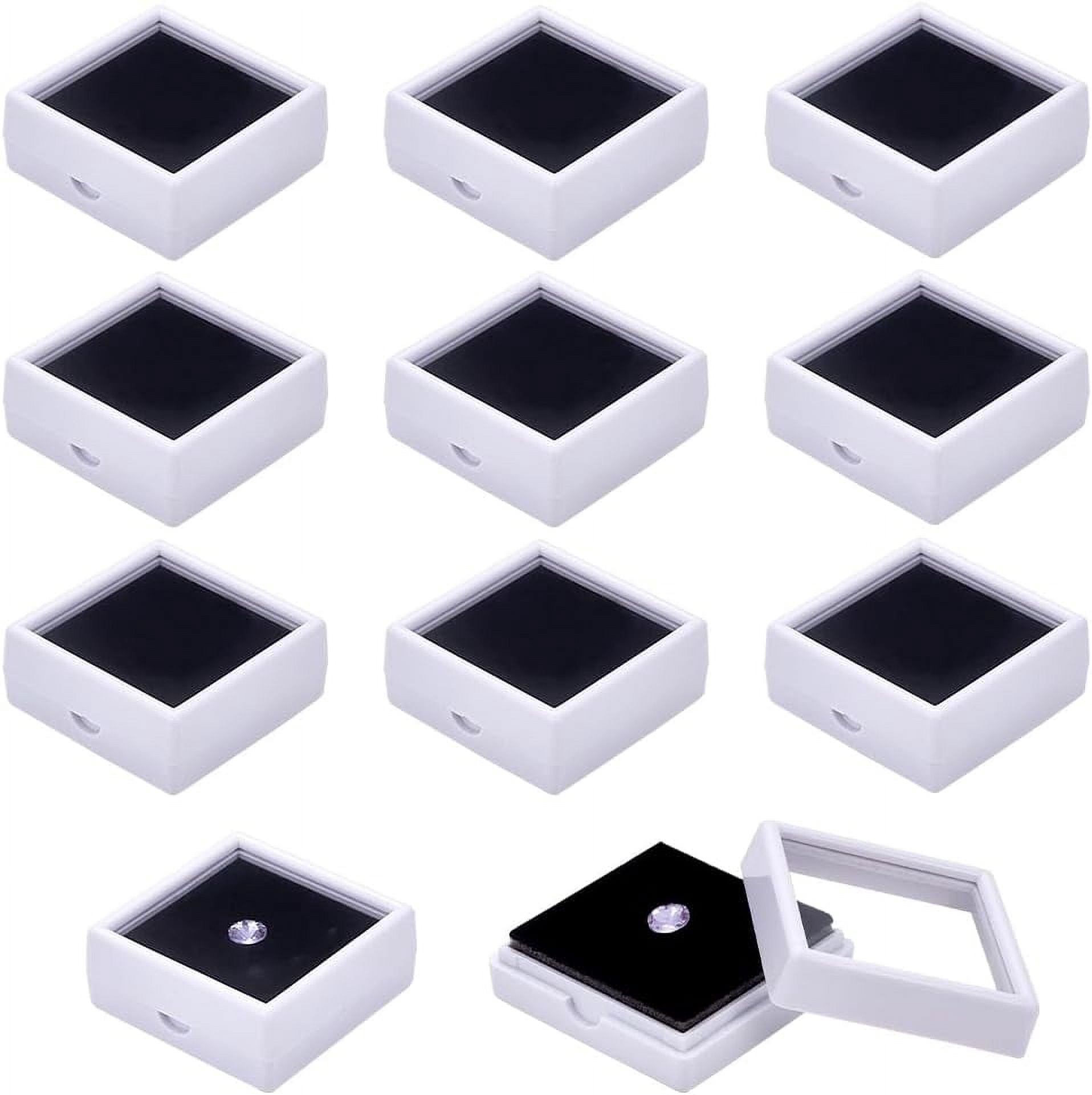 White Diamond Box Square Plastic Loose Diamond Gemstone Storage Boxes with Clear Glass ...