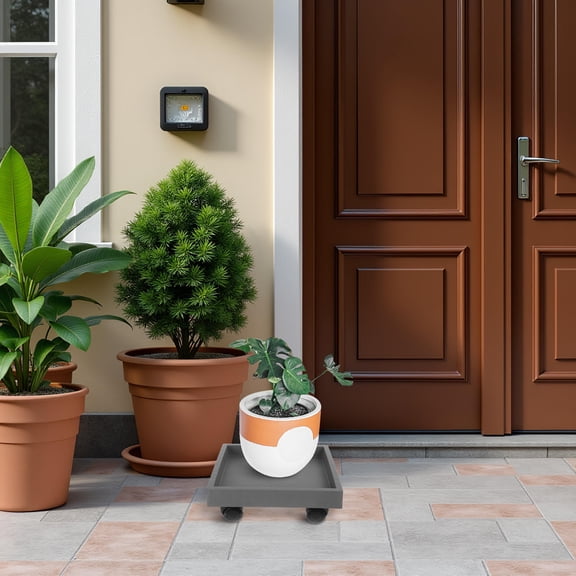 Square Plastic Plant Stand with Swivel Casters for Easy Mobility Dark Grey