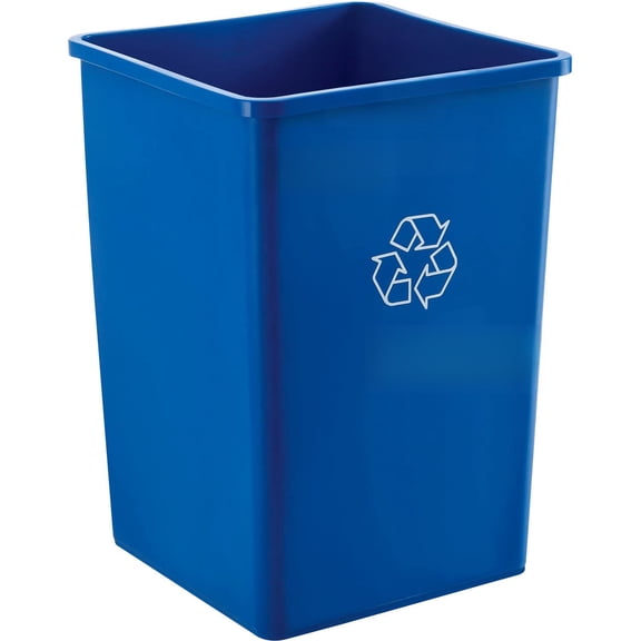 Square Plastic Recycling Trash Can, 35 Gallon Capacity, Indoor/Outdoor Rated, 19-1/2"W x 19-1/2"D x 27-4/5"H, Utility Recycling Can, No Lid, Blue