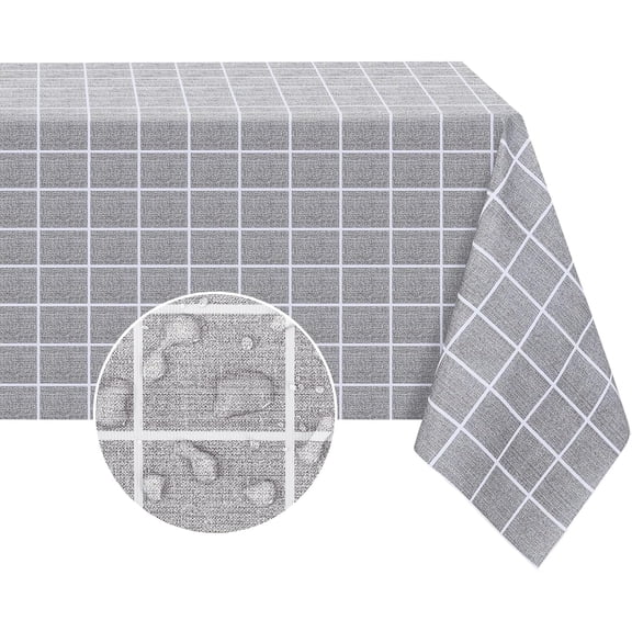 Square Plastic Tablecloth, 100% Waterproof Oil-Proof Checkered PVC Table Cloths, Heavy Duty Vinyl Table Covers for Dining, Camping, Picnic, Outdoor - 60 x 60 Inch, Grey