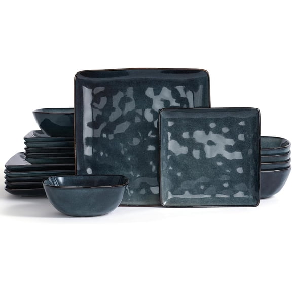 Square Plates and Bowls Set, 18 count Dinnerware Sets, Dishes Set for 6, Microwave and Dishwasher Safe, Scratch Resistant, Deep Forest
