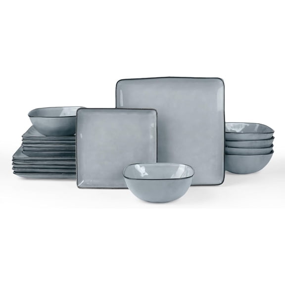 Square Plates and Bowls Set, 18 count Dinnerware Sets, Dishes Set for 6, Reactive , Microwave and Dishwasher Safe, Scratch Resistant, Grey