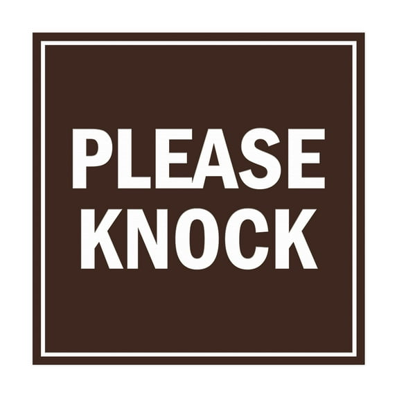Square Please Knock Sign (Dark Brown) - Small
