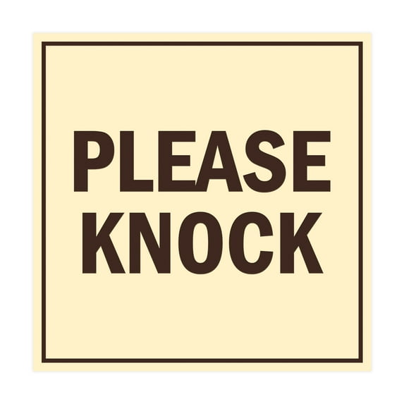 Square Please Knock Sign (Ivory/Dark Brown) - Medium