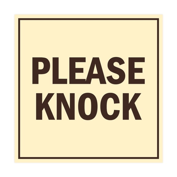 Square Please Knock Sign (Ivory/Dark Brown) - Small