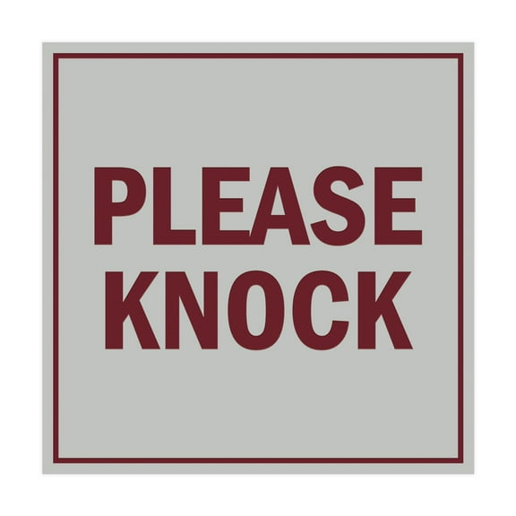 Square Please Knock Sign (Light Grey / Burgundy) - Small