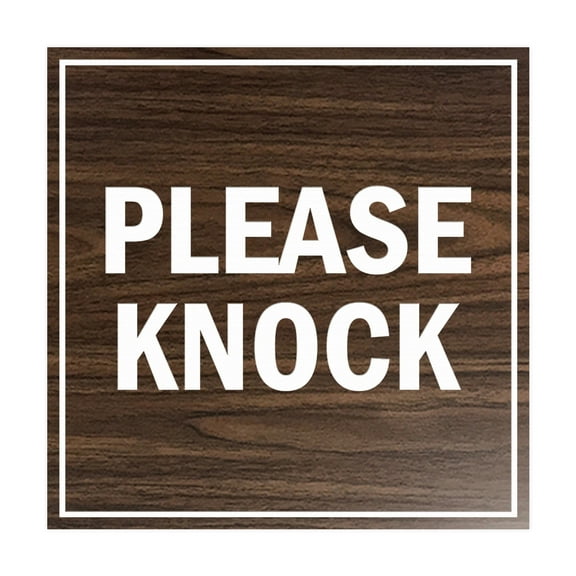 Square Please Knock Sign (Walnut) - Medium