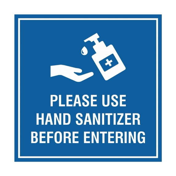 Square Please Use Hand Sanitizer Before Entering Sign (Blue) - Small 4"x4"