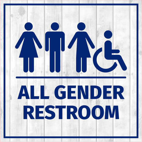 Square Plus All Gender Restroom Wall or Door Sign Easy Installation | Business & Public Bathroom Signs - Medium