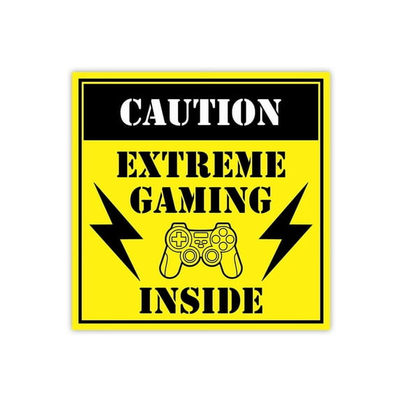 Square Plus Caution Extreme Gaming Inside Wall or Door Sign | Easy Installation | Gaming Room Signage - Large