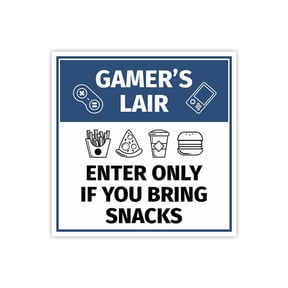 Square Plus Gamer's Lair: Enter Only if You Bring Snacks Wall or Door Sign | Easy Installation | Gaming Room Signage Size: 12 inch x 12 inch