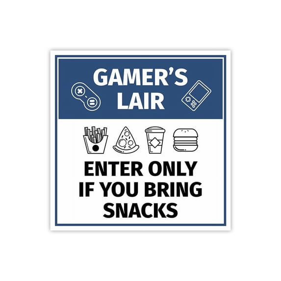 Square Plus Gamer's Lair: Enter Only if You Bring Snacks Wall or Door Sign | Easy Installation | Gaming Room Signage -Small