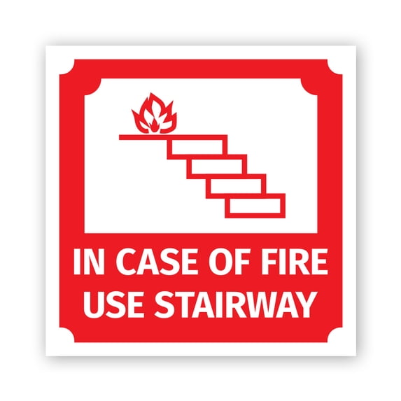 Square Plus In Case of Fire Use Stairway Door or Wall Sign | Workplace Cleaning Signage - Medium