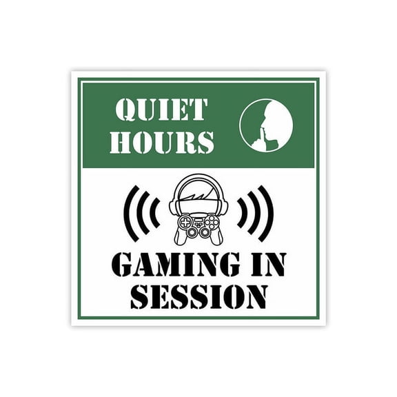 Square Plus Quiet Hours: Gaming in Session Wall or Door Sign | Easy Installation | Gaming Room Signage Size: 12 inch x 12 inch