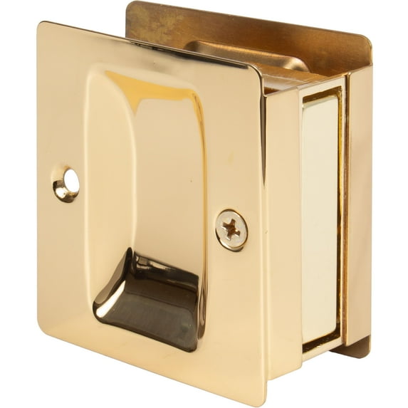 Premium Square Pocket Door Lock, Passage (Hall/Closet) Latch, Clear Pack, Polished Brass by Stone Harbor Hardware