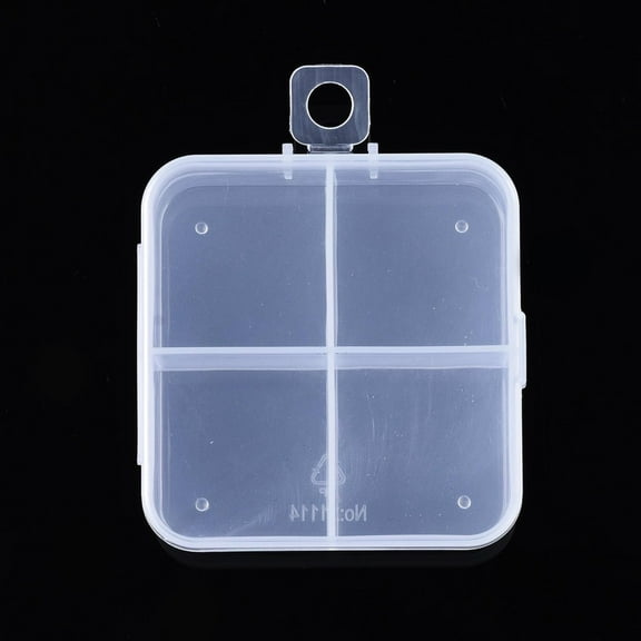 Square Polypropylene(PP) Bead Storage Container 4 Compartment Organizer Boxes with Hinged Lid for Jewelry Small Accessories Clear 7.3x6.9x2.4cm
