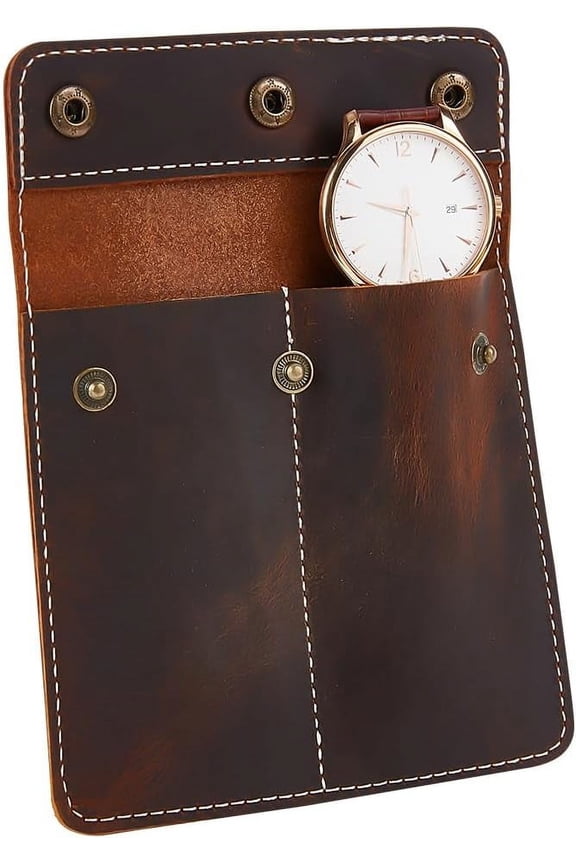 Square Portable Leather Single Watch Pouch Storage Bags Envelope Style Watch Travel Case Organizer for Men and Women Coconut Brown 13.1x13.1x0.3~1cm
