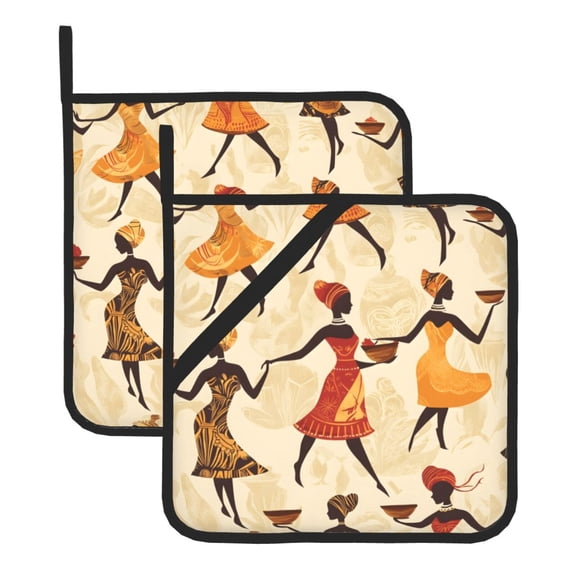 Square Pot Holders Sets 2 Pack, 8x8in Waterproof Heat Resistant Trivet Mats With Hanging Loop For Hot Dishes, Oven, Microwave, Bbq African Woman Pattern