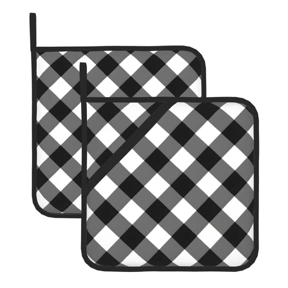 Square Pot Holders Sets 2 Pack, 8x8in Waterproof Heat Resistant Trivet Mats With Hanging Loop For Hot Dishes, Oven, Microwave, Bbq Black White Plaid Buffalo