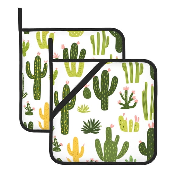 Square Pot Holders Sets 2 Pack, 8x8in Waterproof Heat Resistant Trivet Mats With Hanging Loop For Hot Dishes, Oven, Microwave, Bbq Cacti Cactus Succulent