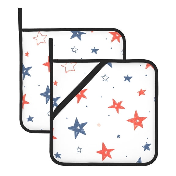 Square Pot Holders Sets 2 Pack, 8x8in Waterproof Heat Resistant Trivet Mats With Hanging Loop For Hot Dishes, Oven, Microwave, Bbq Colorful Stars Pattern