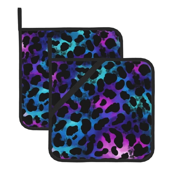 Square Pot Holders Sets 2 Pack, 8x8in Waterproof Heat Resistant Trivet Mats With Hanging Loop For Hot Dishes, Oven, Microwave, Bbq Leopard Print Colorful Texture