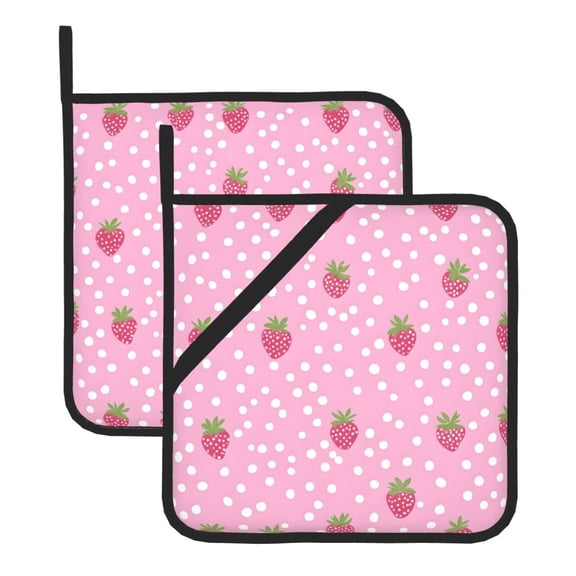 Square Pot Holders Sets 2 Pack, 8x8in Waterproof Heat Resistant Trivet Mats With Hanging Loop For Hot Dishes, Oven, Microwave, Bbq Pink Strawberry Dots Pattern