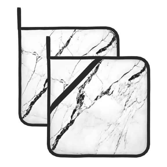 Square Pot Holders Sets 2 Pack, 8x8in Waterproof Heat Resistant Trivet Mats With Hanging Loop For Hot Dishes, Oven, Microwave, Bbq White Black Marbling Texture