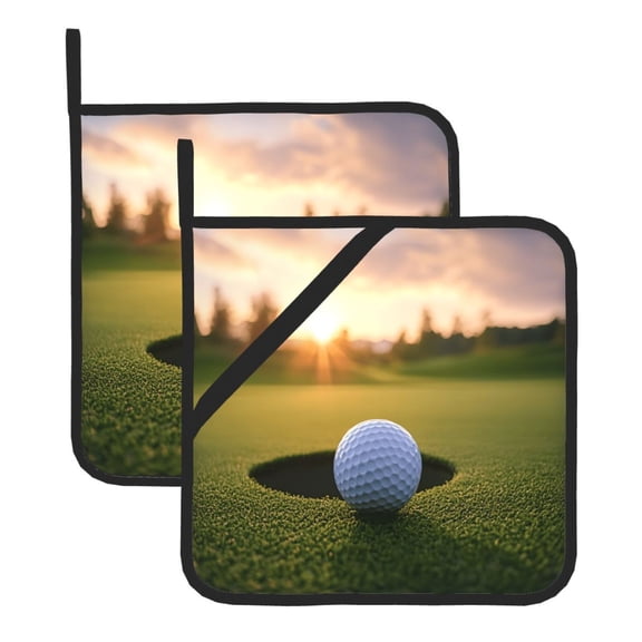 Square Pot Holders Sets 2 Pack, 8x8in Waterproof Heat Resistant Trivet Mats With Hanging Loop For Hot Dishes, Oven, Microwave, Bbq Golf Ball Sunset